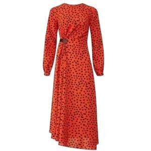 Hunter Bell Red Black Dot Lawton Midi Dress Size 2